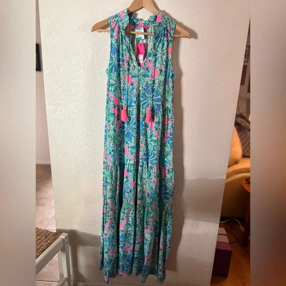 Lilly Pulitzer NWT Maxi Floral Sleeveless Dress in Pink and Green - Picture 2 of 10